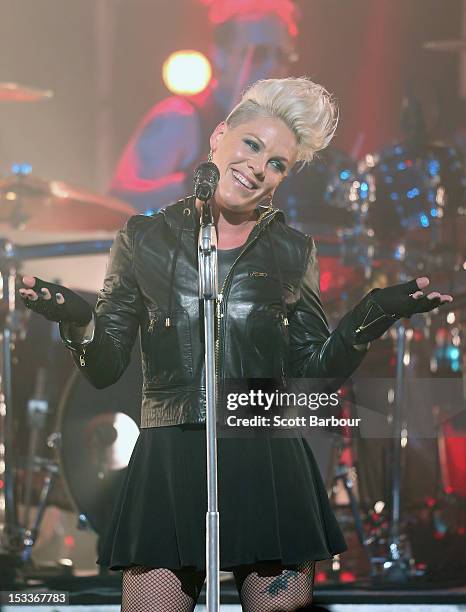 Singer Pink performs for fans at The Forum Theatre on October 4, 2012 in Melbourne, Australia. Pink is in Australia promoting her latest album, The...