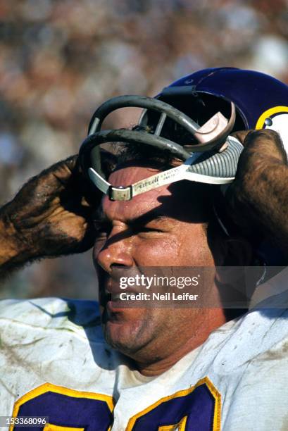 Closeup of Minnesota Vikings Tommy Mason during game vs Baltimore Colts at Metropolitan Stadium. Cover. Bloomington, MN 9/13/1964 CREDIT: Neil Leifer