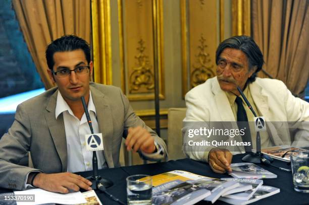 Spanish journalist Jose Pablo Garcia and adventurer Miguel de la Quadra Salcedo, manager of the Quetzal Route, during the presentation of the...