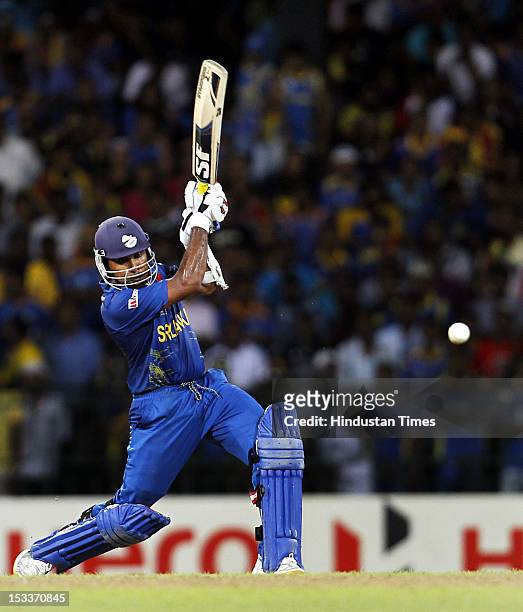 Captain Mahela Jayawardene of Sri Lanka bats during the ICC T20 World Cup cricket semi final match between Sri Lanka and Pakistan at R. Premadasa...