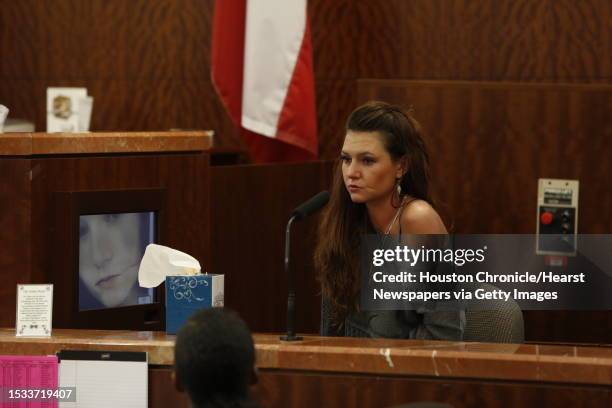 Karissa Lynn Harris takes the stand in Dylan Andrew Quick, the accused Lone Star Stabber sentencing, Wednesday, Dec. 2 in Houston. Quick has pleaded...