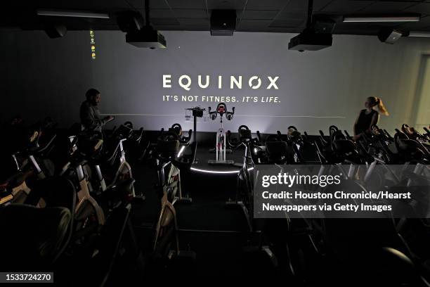 The view of the large studio cycling room at the new New York-based Equinox at River Oaks District, 4444 Westheimer Road, fitness club has opened its...