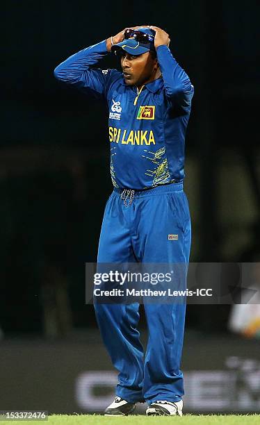 Mahela Jayawardene, captain of Sri Lanka looks on during the coin toss during the ICC World Twenty20 2012 Semi Final match between Sri Lanka and...