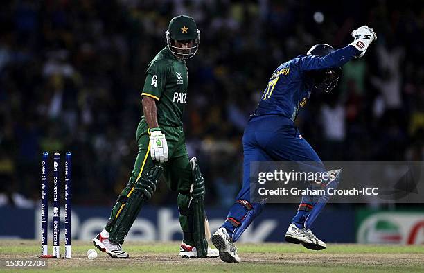 Imran Nasir of Pakistan is bowled by Ajantha Mendis of Sri Lanka during the ICC World T20 Semi Final between Pakistan and Sri Lanka at R. Premadasa...