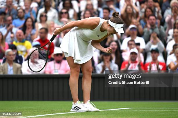 Elina Svitolina of Ukraine celebrates against Iga Swiatek of Poland in the Women’s Singles Quarter Final match during day nine of The Championships...