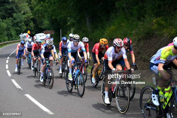 General view of Remi Cavagna of France and Team Soudal - Quick Step, Matteo Jorgenson of The United States and Movistar Team, Mattias Skjelmose...