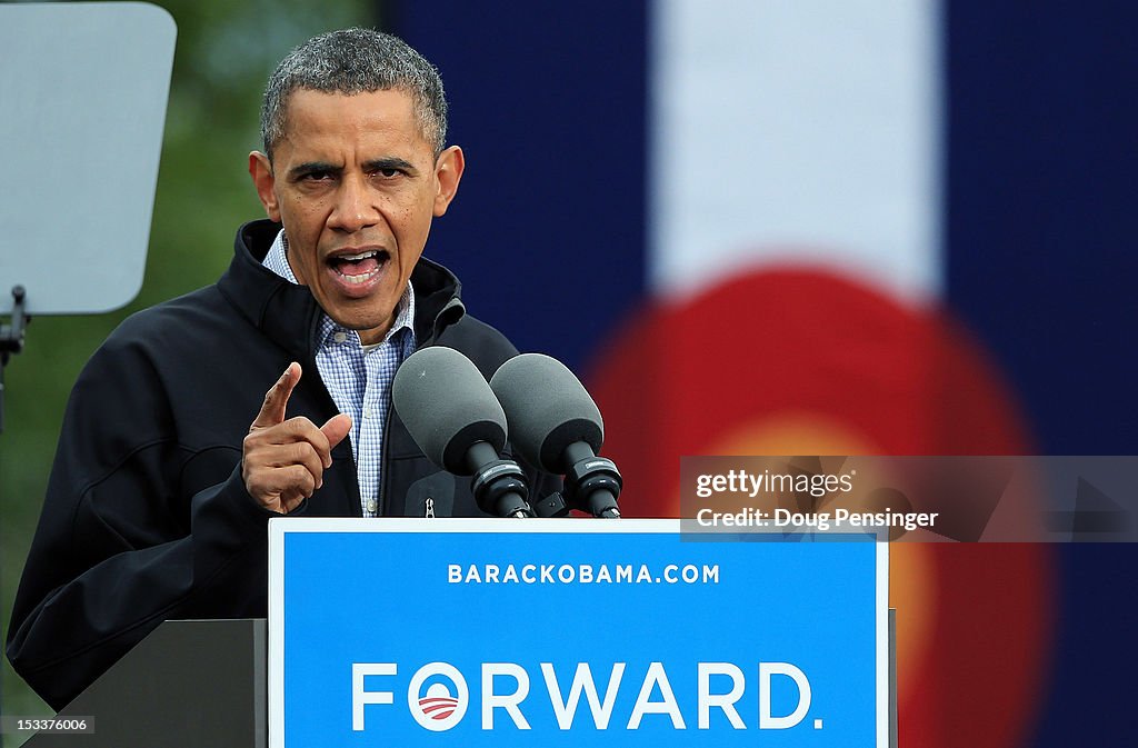 Prez Obama Rally U.S. President Barack Obama speaks during a campaign rally at Sloan's ...