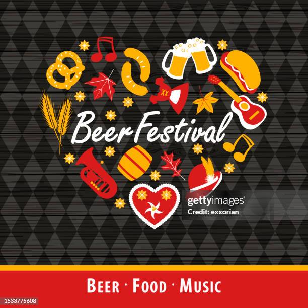 stockillustraties, clipart, cartoons en iconen met beer festival clipart elements form in heart shape - banderole