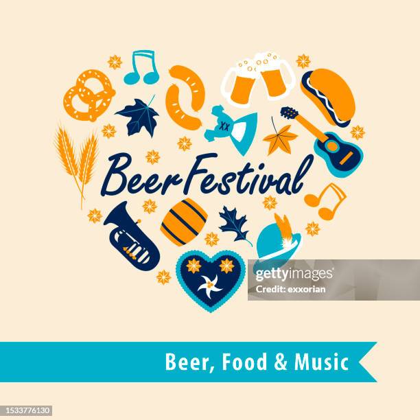 stockillustraties, clipart, cartoons en iconen met beer festival clipart elements form in heart shape - speculaastaart