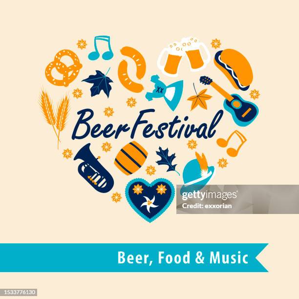 beer festival clipart elements form in heart shape - german food stock illustrations