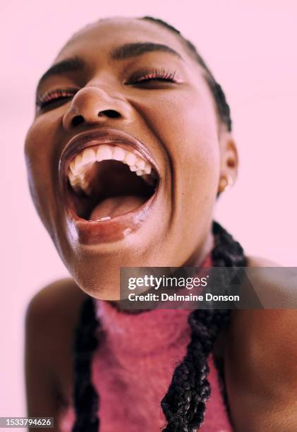 joyful expression . stock photo - makeup smile laugh closeup female stock pictures, royalty-free photos & images