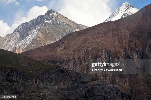 View of the treacherous road of Zojila Pass before the foundation stone-laying ceremony for a tunnel on the Srinagar-Leh highway on October 4, 2012...
