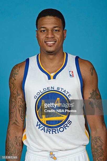 Brandon Rush of the Golden State Warriors poses for a portrait during 2012 NBA Media Day on October 1, 2012 at the Warriors Practice Facility in...