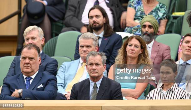 Sir Bryn Terfel, Daniel Chatto and Lady Sarah Chatto attend day nine of the Wimbledon Tennis Championships at the All England Lawn Tennis and Croquet...