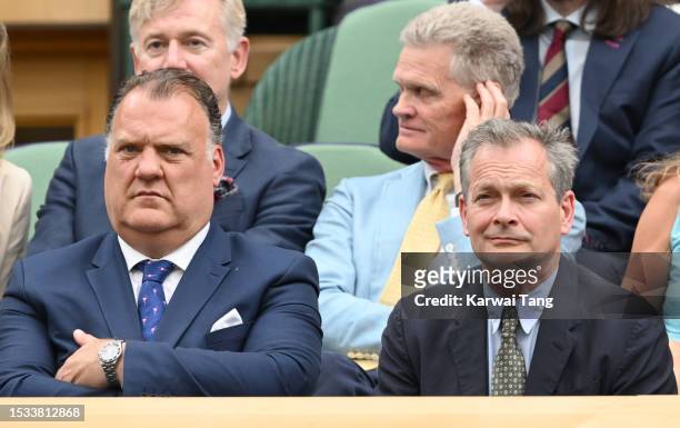 Sir Bryn Terfel and Daniel Chatto attend day nine of the Wimbledon Tennis Championships at the All England Lawn Tennis and Croquet Club on July 11,...