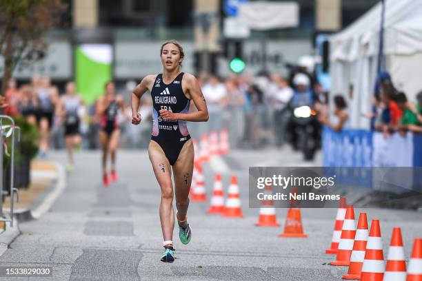 Cassandre Beaugrand of France competes in the Elite Final Women during the running leg of the World Triathlon Hamburg on July 15, 2023 in Hamburg,...