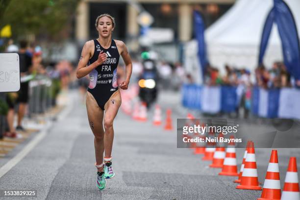 Cassandre Beaugrand of France competes in the Elite Final Women during the running leg of the World Triathlon Hamburg on July 15, 2023 in Hamburg,...