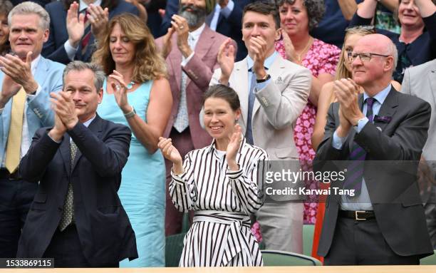 Daniel Chatto, Lady Sarah Chatto and Ian Hewitt attend day nine of the Wimbledon Tennis Championships at the All England Lawn Tennis and Croquet Club...