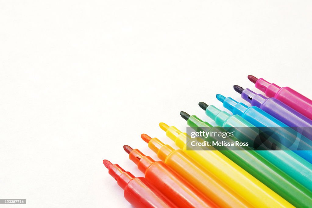 Rainbow Felt Tip Markers Or Pens Lined In A Row High-Res Stock
