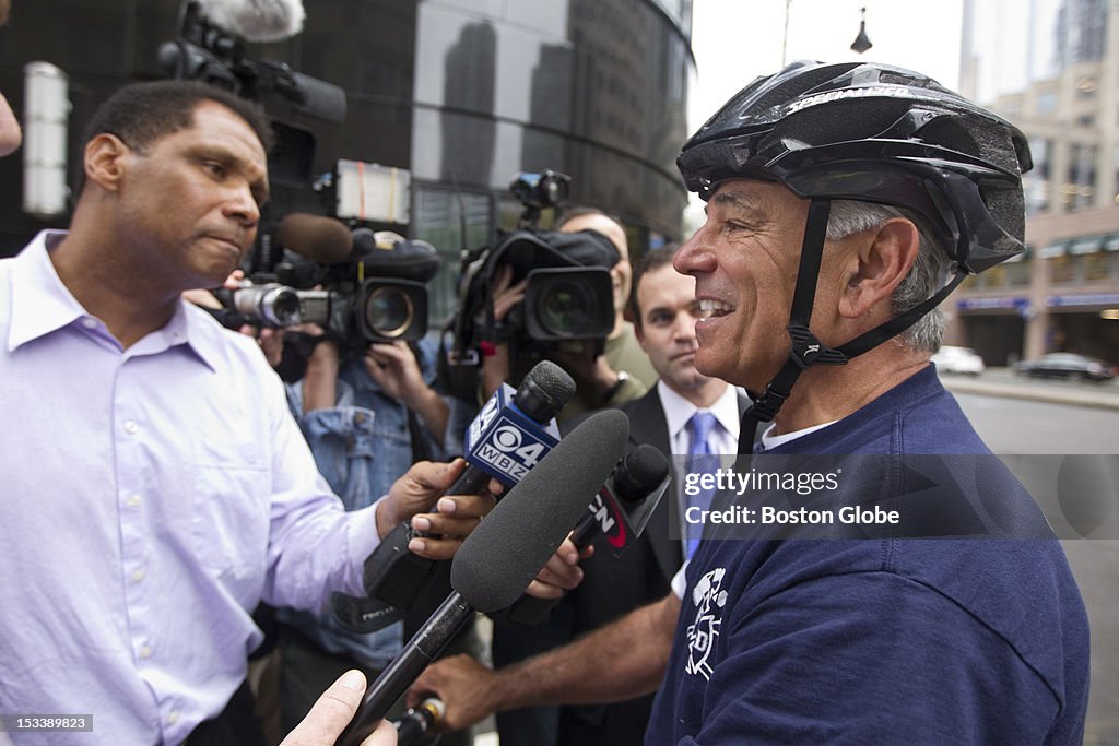 Bobby Valentine Talks To The Media After His Bike Ride