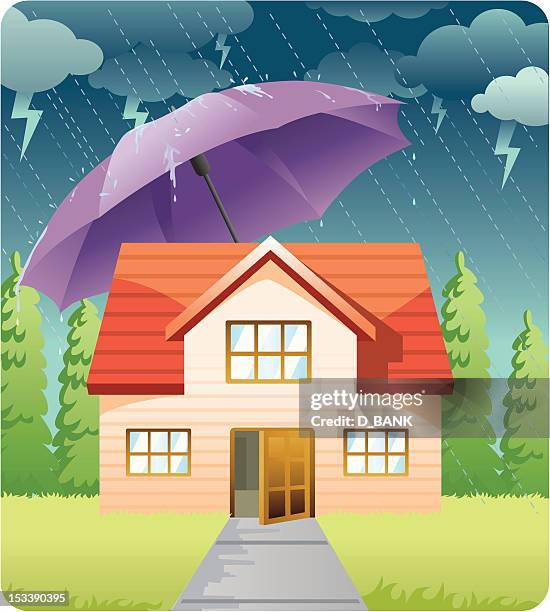 stockillustraties, clipart, cartoons en iconen met home insurance - house and umbrella - opstalverzekering