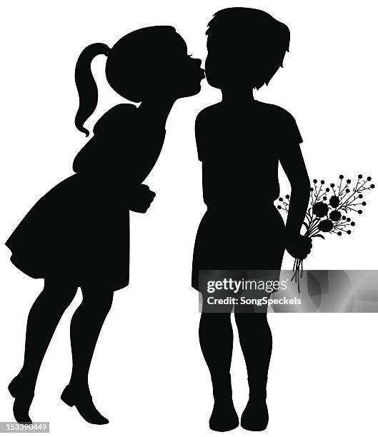 girl kisses boy - pursed lips stock illustrations