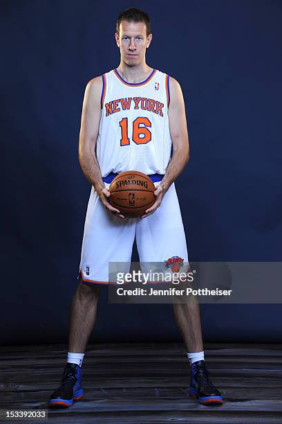 Steve Novak of the New York Knicks poses for a portrait during Media Day on October 1, 2012 at the Knicks Training Facility in Greeburgh, New York....
