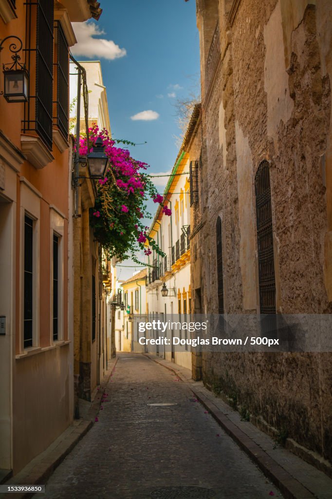 Empty alley amidst buildings in city,Spain
