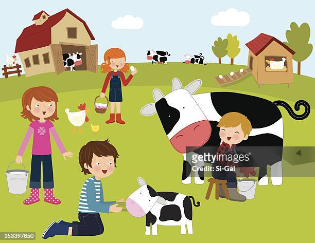 ilustrações de stock, clip art, desenhos animados e ícones de farm animals (série - milking