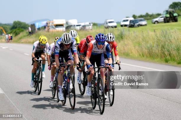 Pello Bilbao of Spain and Team Bahrain Victorious, Kasper Asgreen of Denmark and Team Soudal - Quick Step, Nick Schultz of Australia and Team...