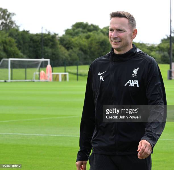 Pipijn Lijnders of Liverpool just back at training at AXA Training Centre on July 11, 2023 in Kirkby, England.