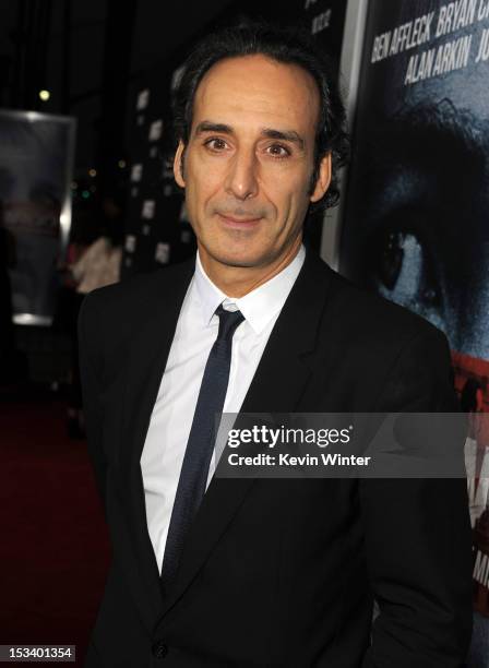 Composer Alexandre Desplat arrives at the premiere of Warner Bros. Pictures' "Argo" at AMPAS Samuel Goldwyn Theater on October 4, 2012 in Beverly...