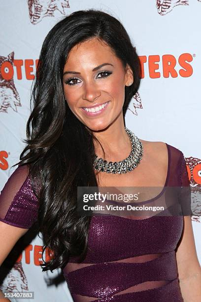 Hooters 2013 Calendar girl Miss January Victoria arrives at the 'Hooters Calendar Girls Reveal The 2013 Hooters Calendar' event at Hooters on October...