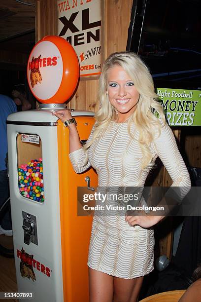 Hooters 2013 Calendar girl Miss July Hillary Cook attends the 'Hooters Calendar Girls Reveal The 2013 Hooters Calendar' event at Hooters on October...