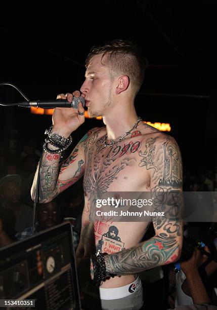 Machine Gun Kelly performs at his "Lace Up" Album Listening Party at Slate on October 4, 2012 in New York City.