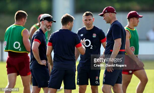 Steve Borthwick, the England head coach, Kevin Sinfield, defence coach, Richard Wiggleswoth attack coach and Aled Walters, the head of strength and...