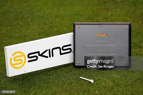 The winners plaque is displayed during the final round of the Skins PGA Fourball Championship at Forest Pines Hotel & Golf Club on October 5, 2012 in...