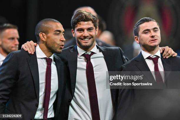 Atlanta midfielder Santiago Sosa jokes with two staff members prior to the start of the MLS match between Orlando City SC and Atlanta United FC on...