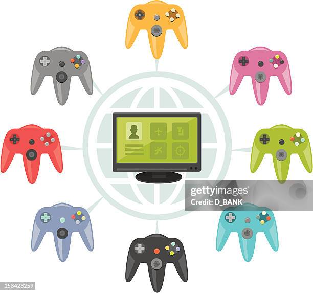 ilustraciones, imágenes clip art, dibujos animados e iconos de stock de videojuegos on-line - conquer the world cartoon