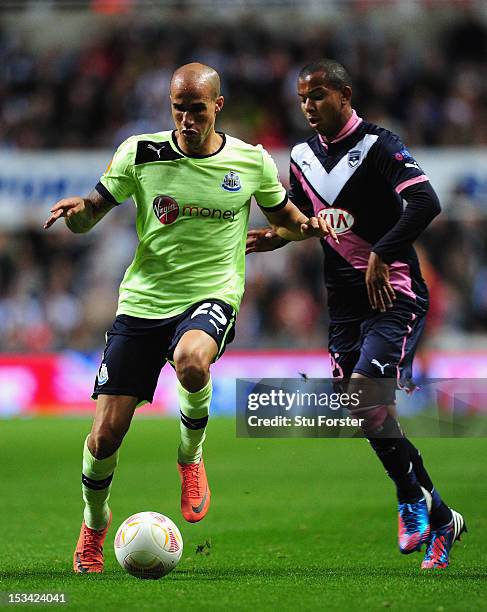 Newcastle player Gabriel Obertan in action during the UEFA Europa League match between Newcastle United and FC Girondins de Bordeaux at Sports Direct...