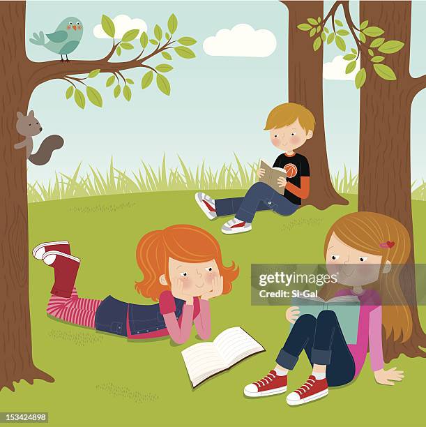 reading fun - lying down stock illustrations