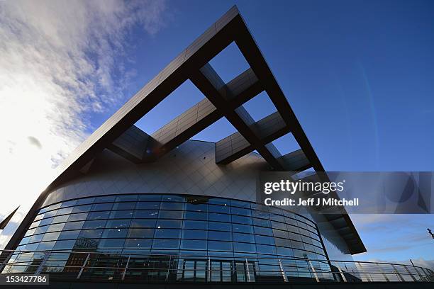 General view of the front of the new Emirates Arena and Chris Hoy Velodrome on October 5, 2012 in Glasgow, Scotland. School children from around...