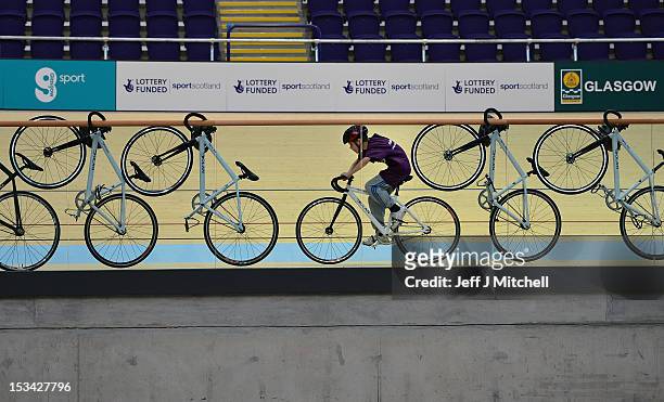 Mateusz Majdrzak attends the opening of the new Emirates Arena and Chris Hoy Velodrome on October 5, 2012 in Glasgow, Scotland. School children from...