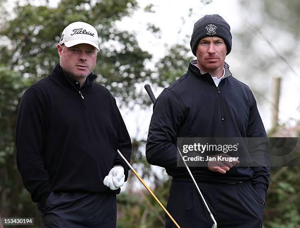 Adrian Ambler of Low Laithes GC and partner Aran Wainwright of Mid Yorkshire GC looks on during the final round of the Skins PGA Fourball...