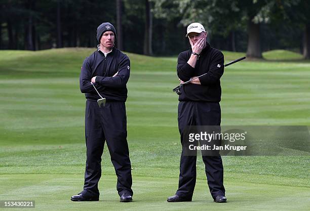 Adrian Ambler of Low Laithes GC and partner Aran Wainwright of Mid Yorkshire GC looks on during the final round of the Skins PGA Fourball...
