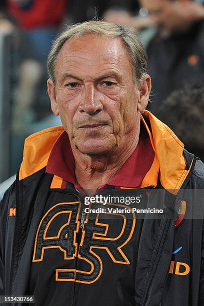 Roma head coach Zdenek Zeman looks on prior to the Serie A match between Juventus FC and AS Roma at Juventus Arena on September 29, 2012 in Turin,...