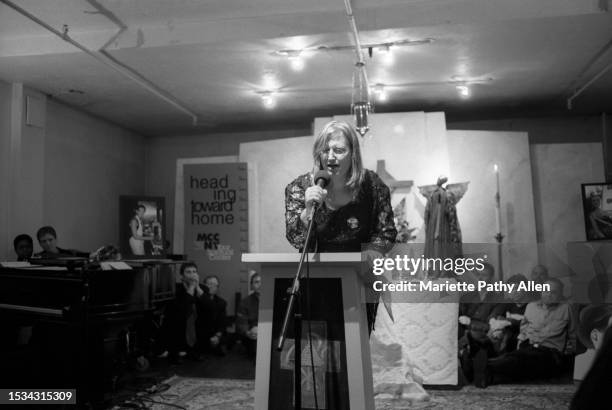 Transgender rights activist Julia Murray speaks during a funeral service at the MCC Church , New York, New York, February 26, 2002.