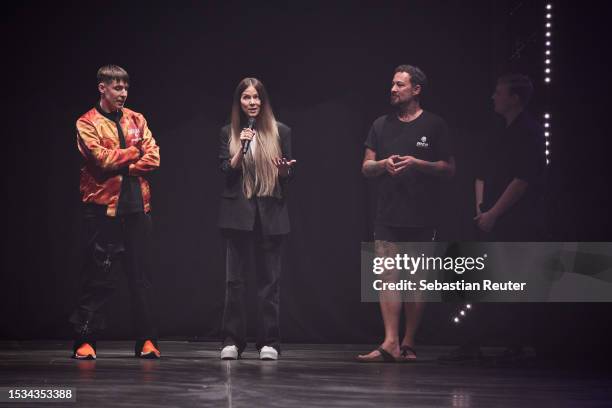 Designers Kilian Kerner, Rebekka Ruetz, Marcel Ostertag and Danny Reincke are seen on the runway during the Danny Reincke Runway Show as part of the...