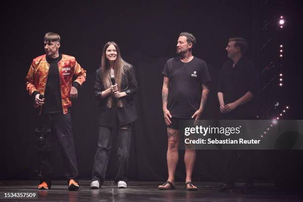 Designers Kilian Kerner, Rebekka Ruetz, Marcel Ostertag and Danny Reincke are seen on the runway during the Danny Reincke Runway Show as part of the...