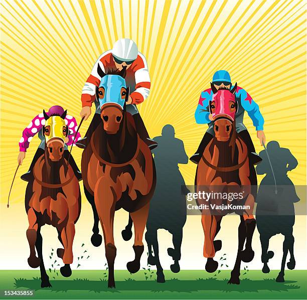 stockillustraties, clipart, cartoons en iconen met thoroughbred horses racing to the finish line - stallion